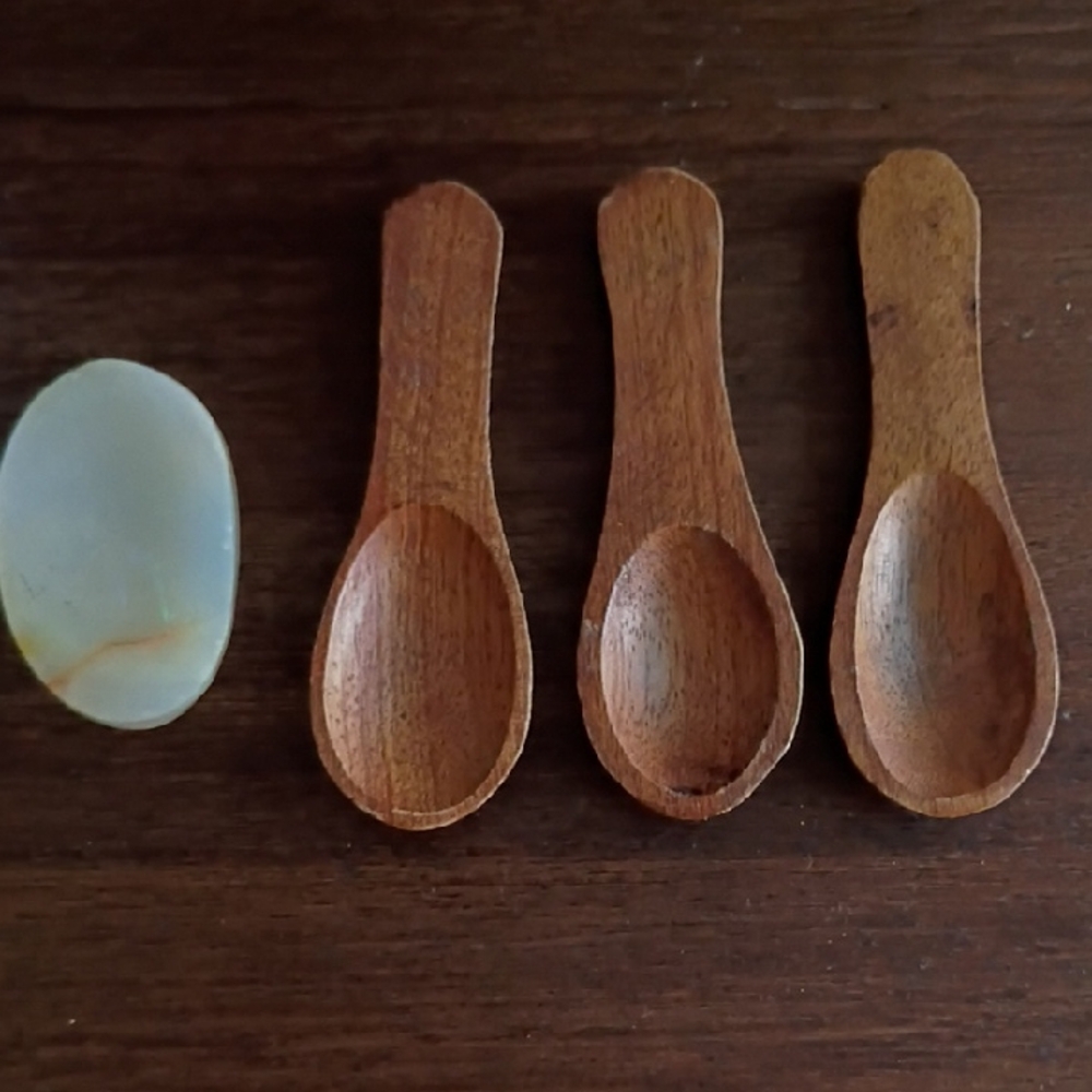 Vintage Set of Three Small Wooden Spoons with Stone  Accent